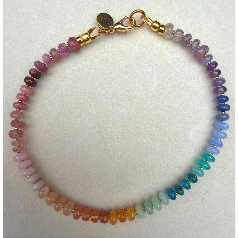 8.25" Ombre Rainbow Gemstone Bracelet, Delicate, Minimalist, Dopamine, Colorful